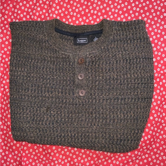 Haggar Other - Haggar Brown knit Sweater heather cotton brown black large button